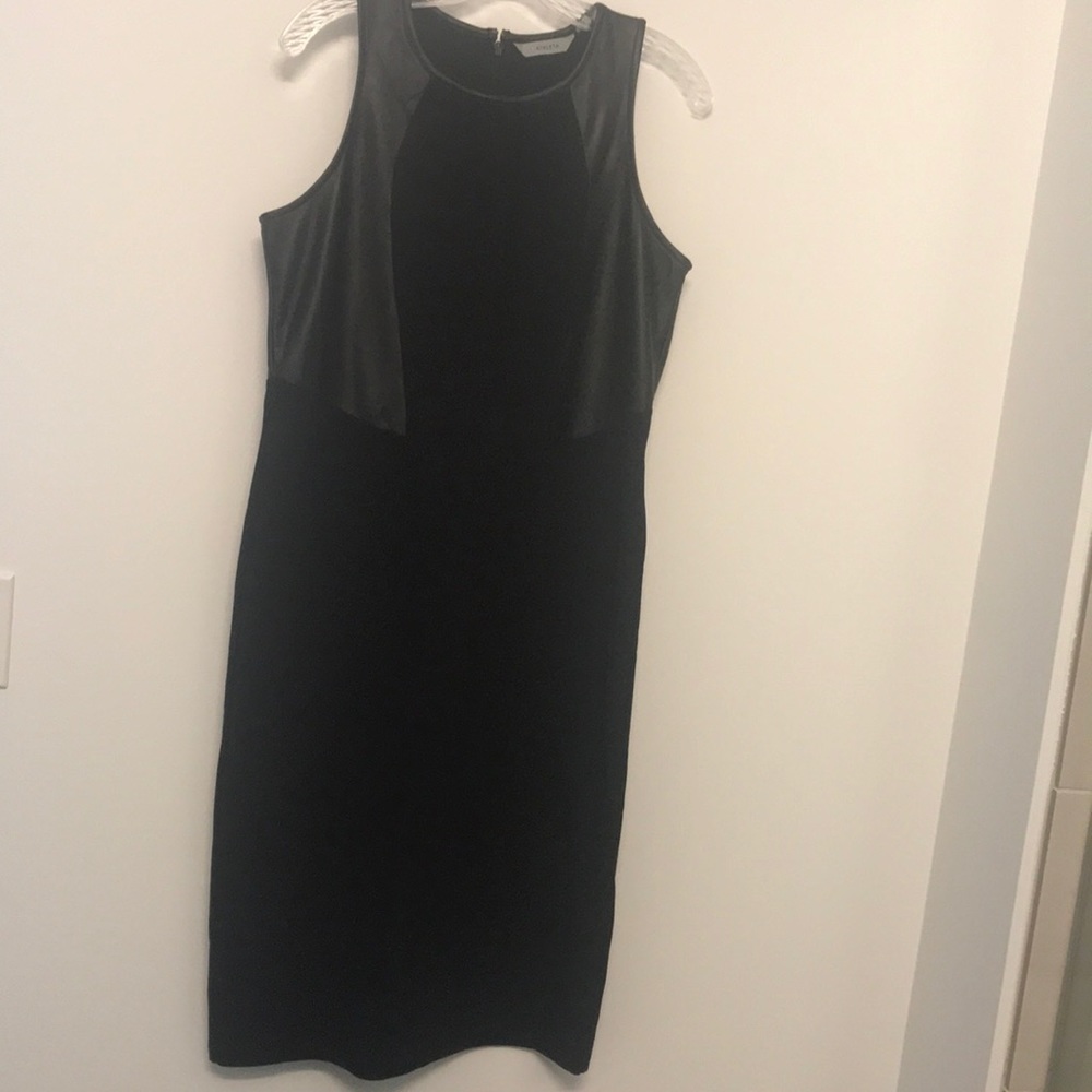 Athleta Ponte and faux leather dress.